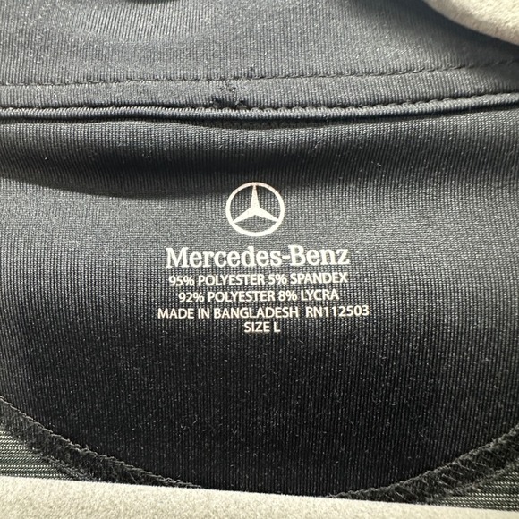Mercedes-Benz Golf Polo Shirt Striped Logo Short Sleeve Athletic Black Size L - Picture 5 of 5
